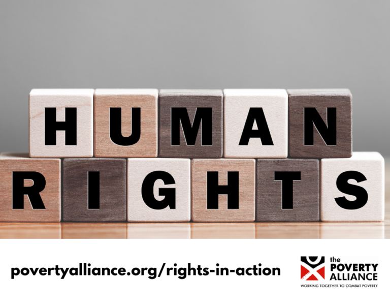 A stock image showing building blocks spelling out the phrase Human Rights