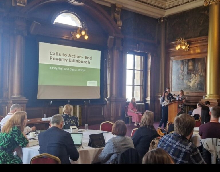 A photograph of End Poverty Edinburgh members at the City Chambers.