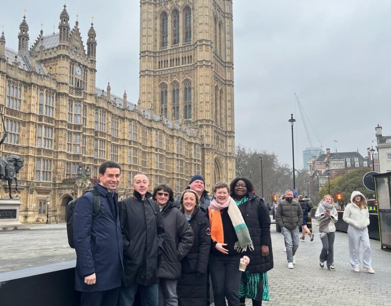 Isla McIntosh and David Reilly of the Poverty Alliance, with lived experience creators at the launch of the Fair By Design Give Me Some Credit exhibition. February 2025.